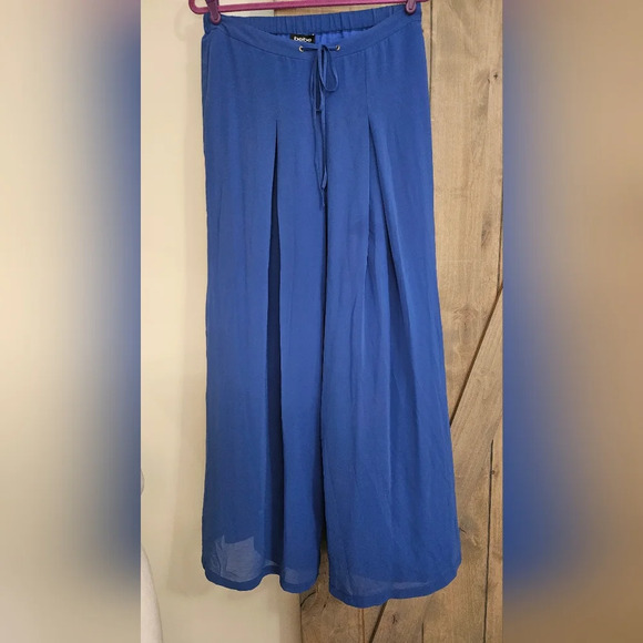 BEBE Layered Wide Leg Summer Trousers In Cobalt Blue. Size MED - Picture 8 of 12